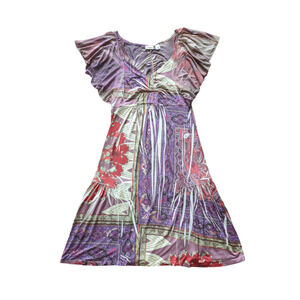 Y2K Cato Babydoll Dress Womens M Purple Sheer Ruffle Sleeve Fairy Coquette Boho